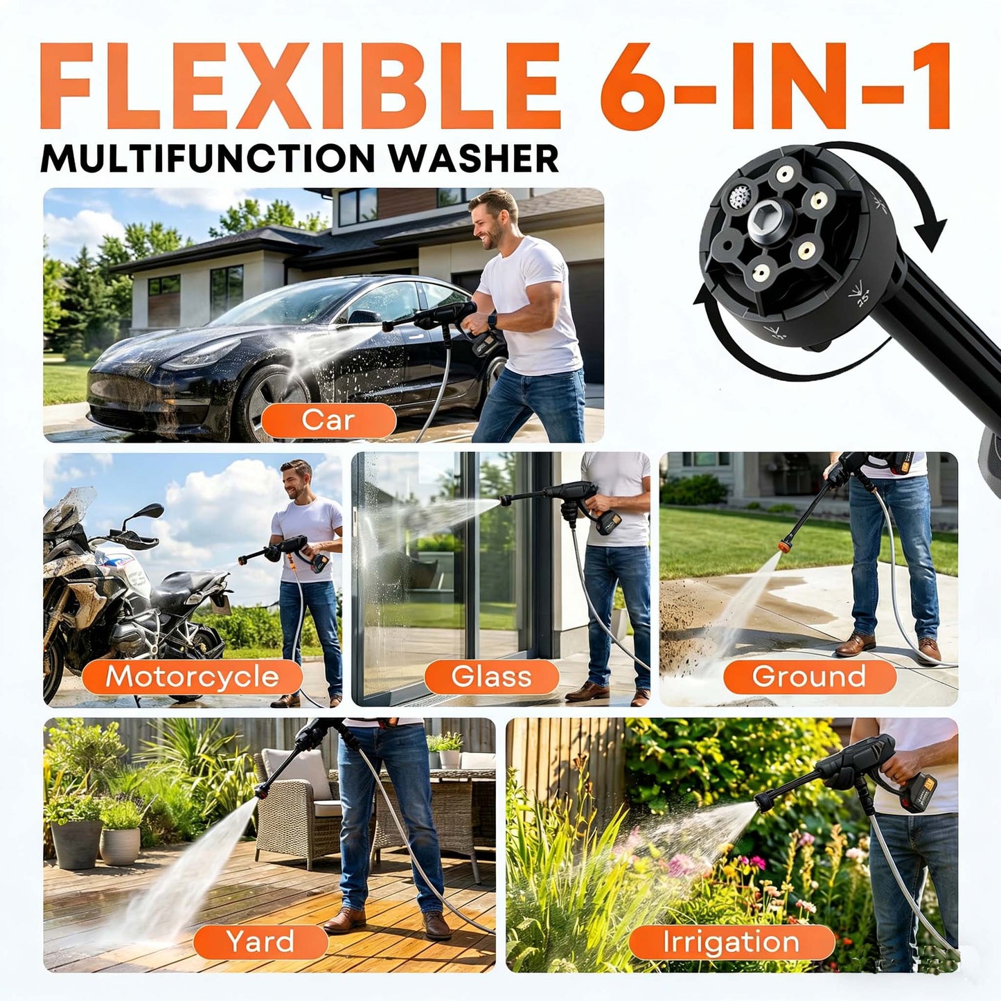 Ebooine Cordless Pressure Washer 816 PSI | 4.0Ah Battery & 6-in-1 Nozzle