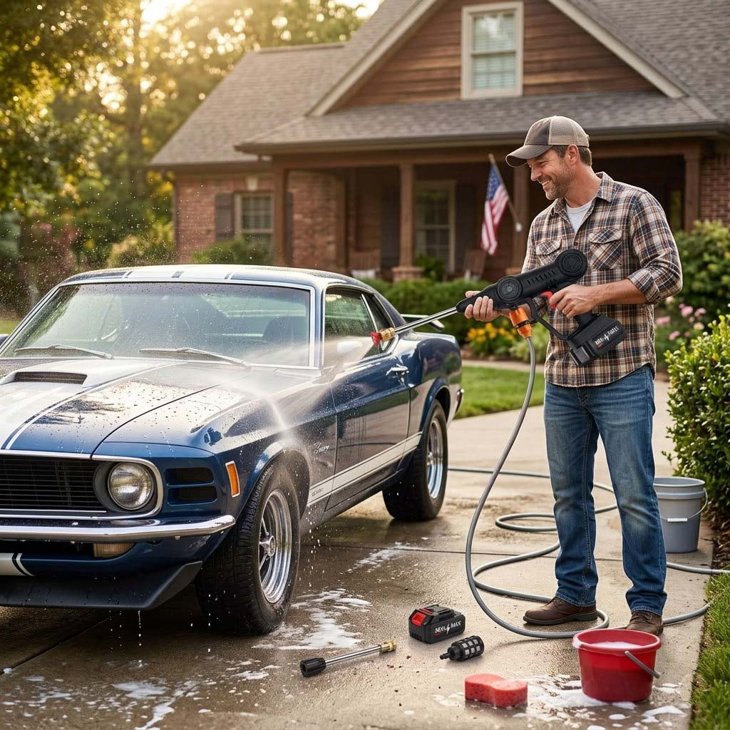 Ebooine Cordless Pressure Washer | Battery Powered, 2 Nozzles & Foam Cannon